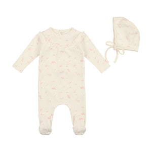 Bee & Dee Girls Print Yoke Footie & Bonnet