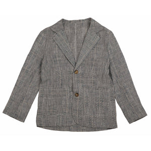 Noma Blue Linen Plaid Classic Jacket with Pockets