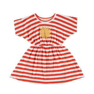 Piupiuchick Red & Ecru Stripes Short Dress