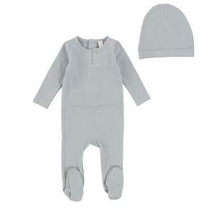 Lilette Blue Solid Footie and Hat