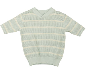 Belati Ice Pointelle Stripe Short Sleeve Knit Sweater