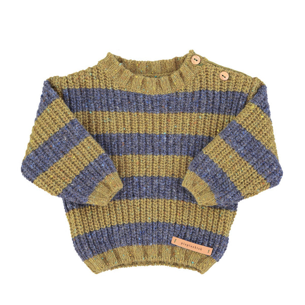 Piupiuchick Olive Green and Blue Stripes Knit Sweater