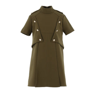 Elisabetta Franch Army High Neck with Button Logo Crepe Dress