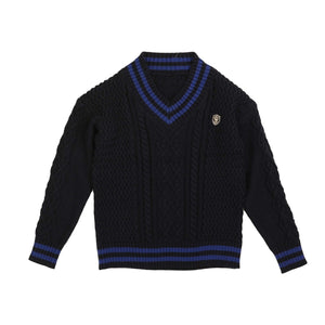 Belati Navy Varsity Long Sleeve Knit Sweater