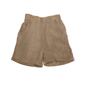 Noma Brown Solid Distressed Linen Shorts with Button Detail