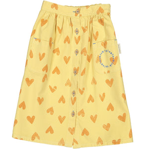 Piupiuchick Yellow W/ Hearts Allover Long Skirt W/ Pockets