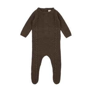Lil Legs Heather Brown Cable Knit Footie